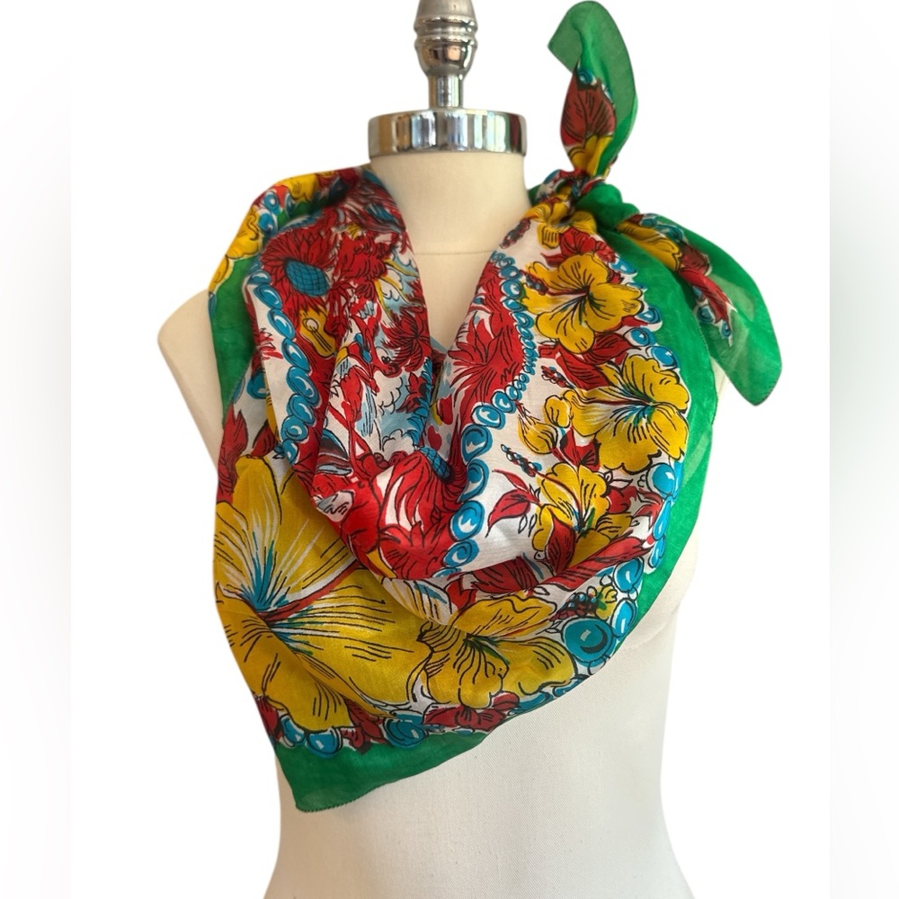 Vintage Large Pure Silk Scarf Diamond Head Hawaii by Brico